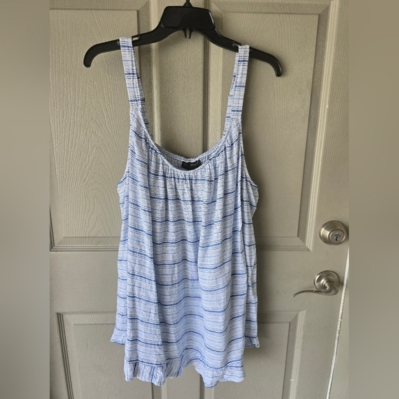 Lane Bryant Linen Blend Top Sz 22 Beach Nautical Stripe Adjustable Strap Ruffle - Picture 2 of 13